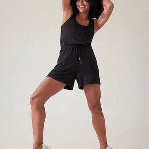 Athleta Black Balance Sleeveless Romper Pockets XS